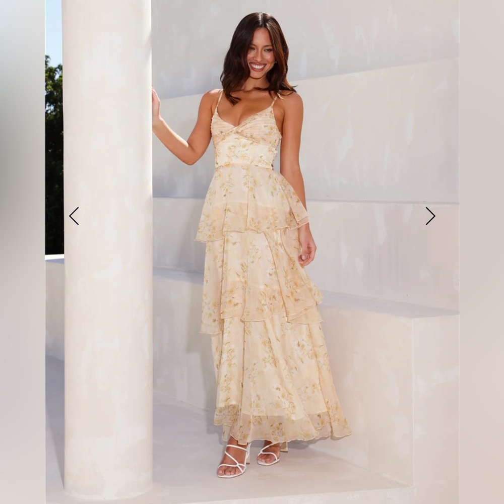 Hello Molly Cream Tiered Floral Maxi Dress